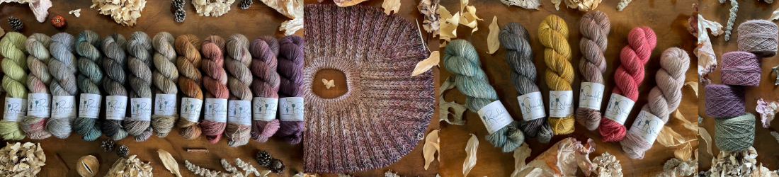 A selection of the beautiful, subtle skeins created by Telling Yarns