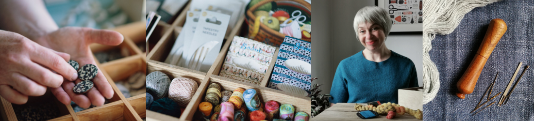 A selection of Beyond Measure's products, including accessories for embroidery, mending, knitting and crochet.